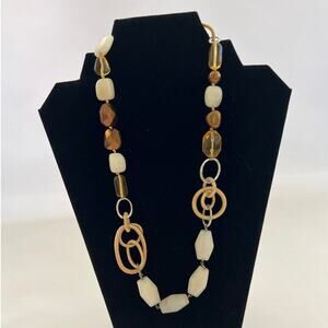 Sigrid Olsen Beige Stone Bead Necklace Geometric Modern Abstract Links. 23 In L.